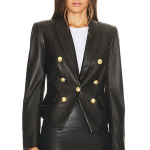 Veronica Beard Cooke Lamb Leather Dickie Blazer